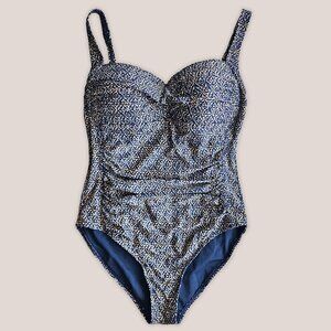 NipTuck Joanne Foil Twist Front Tummy Control One Piece Swimsuit Navy Blue